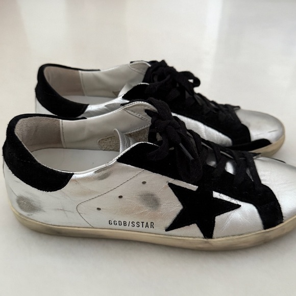 Golden Goose Metallic Silver and Black Sneakers - Picture 1 of 5